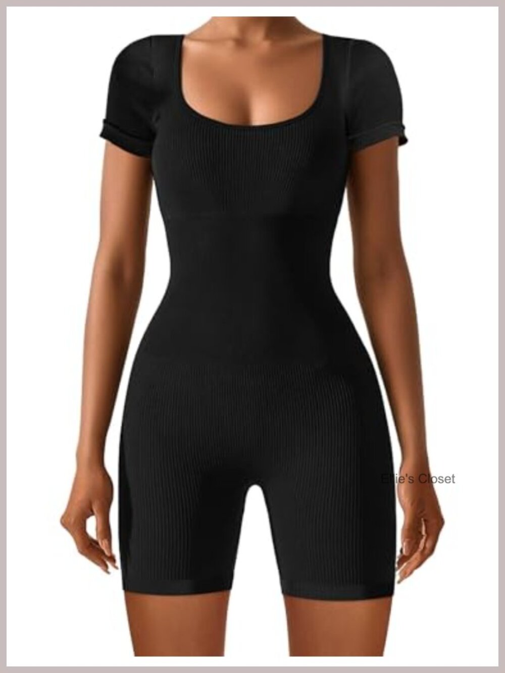 Seamless Ribbed Romper for Women Yoga Jumpsuit Tummy Control Short Sleeve